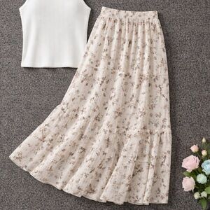Elegant Floral Maxi Skirt in Cream